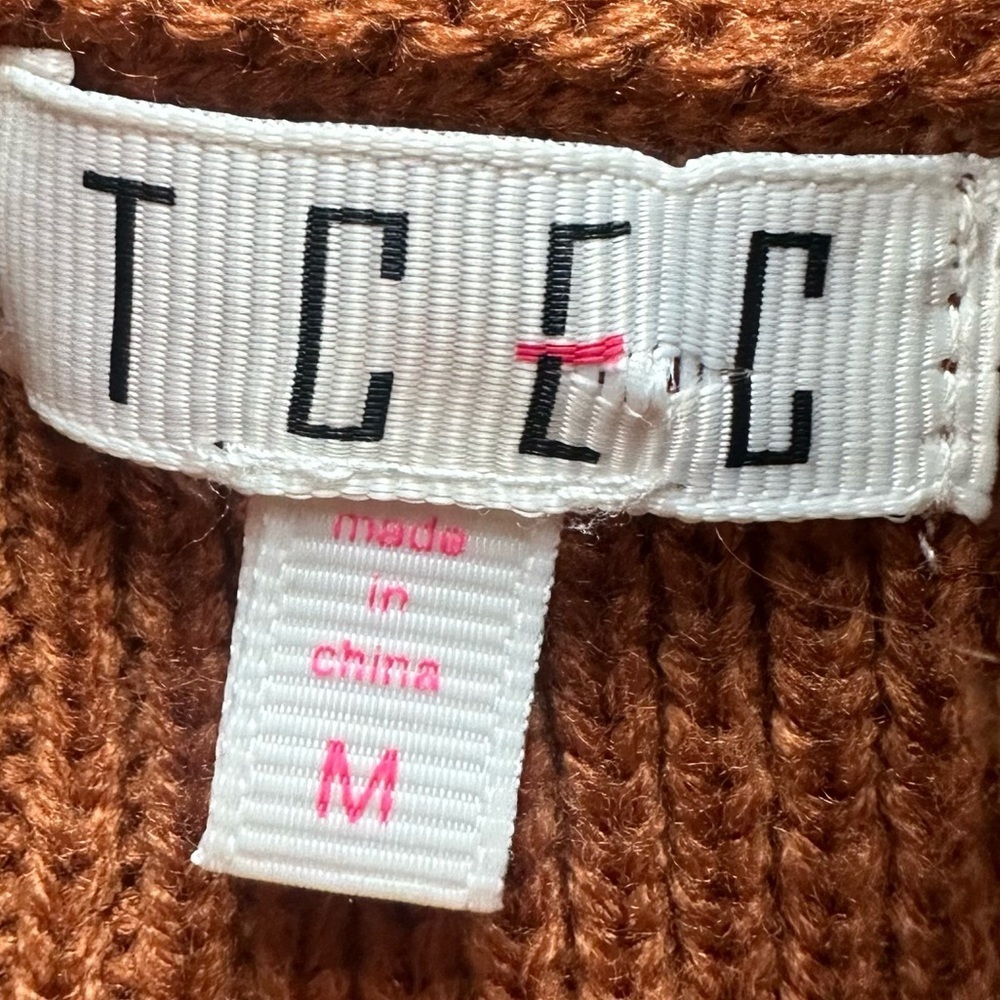TCEC Colorblock Turtleneck Sweater M Rust Cream Black Cozy Fall Trend - Picture 3 of 5